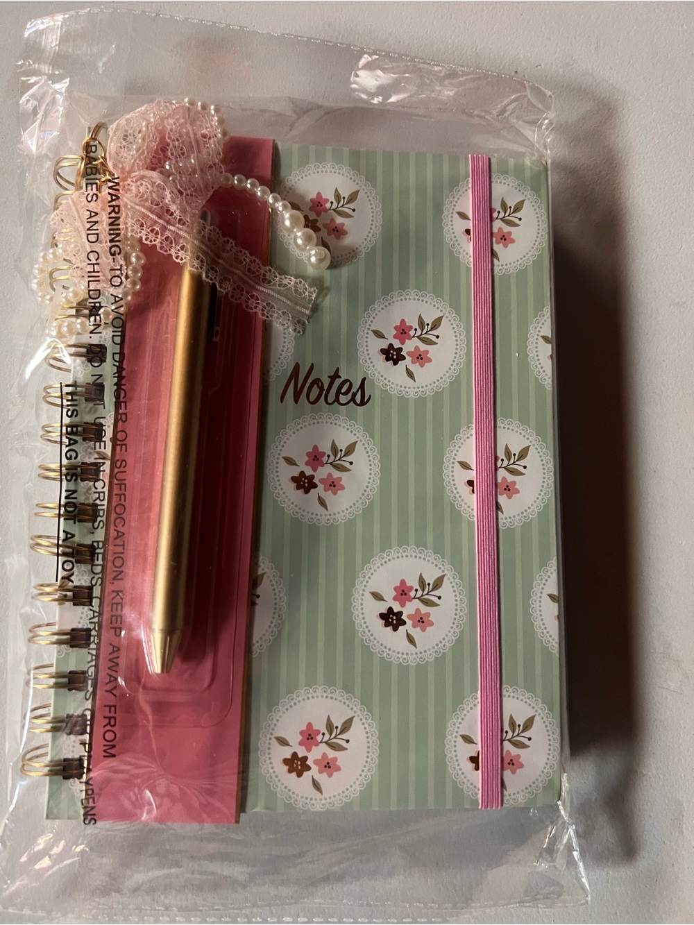 Pink and Mint Floral Notes Journal with Gold Pen